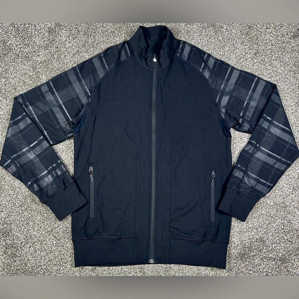 Lululemon Mens Black Full Zip Nylon Blend Track Jacket Sz L Pattern Arms